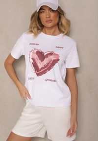 Renee - Biały T-shirt z Nadrukiem w Kształcie Serca Palalea. Okazja: na co dzień. Kolor: biały. Wzór: nadruk. Styl: klasyczny, casual