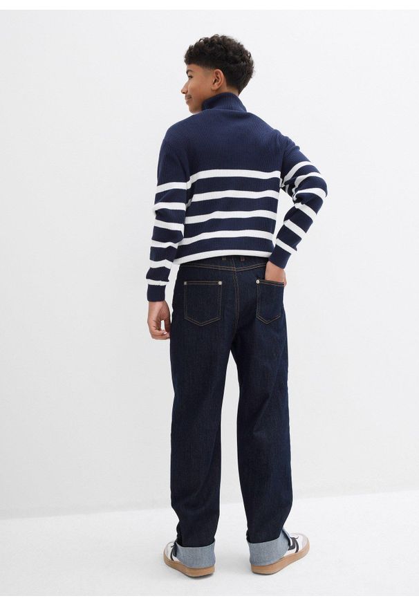 bonprix - Dżinsy loose fit ze stretchem, regulowany pas, prosta nogawka. Kolor: niebieski