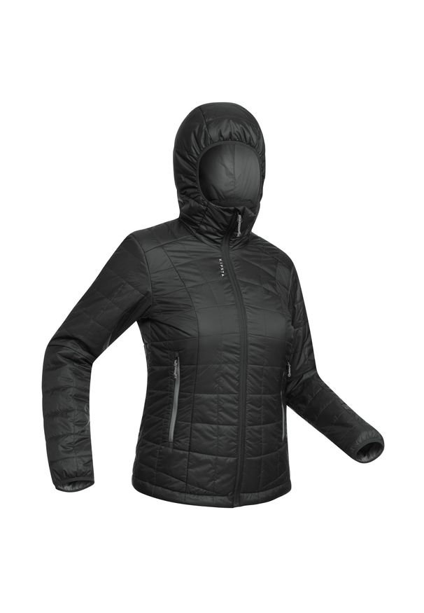 KIPSTA - Kurtka piłkarska damska Kipsta Fcoat 100. Kolekcja: plus size. Kolor: czarny. Materiał: materiał, poliester, tkanina, poliamid, syntetyk. Wzór: haft. Sport: piłka nożna