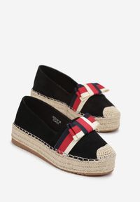 Born2be - Czarne Espadryle z Kokardką na Platformie z Plecionki Elisavia. Kolor: czarny. Obcas: na platformie. Styl: elegancki #3