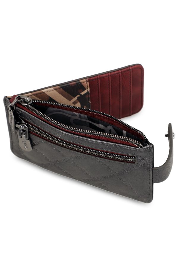 Brązowe Etui Na Karty Anekke Modny Portfel Damski. Kolor: brązowy. Materiał: materiał. Wzór: aplikacja