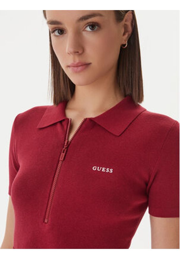 Guess Sukienka dzianinowa V6RK08 Z4642 Bordowy Slim Fit. Kolor: czerwony. Materiał: syntetyk