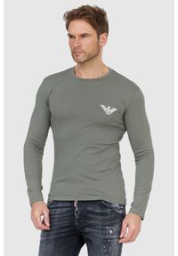 Emporio Armani - EMPORIO ARMANI Zielony longsleeve męski z logo, Rozmiar XL. Kolor: zielony. Materiał: prążkowany. Długość rękawa: długi rękaw. Wzór: nadruk #1