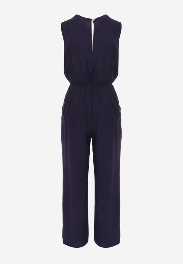 Renee - Granatowy Kombinezon Valia. Kolor: niebieski. Materiał: wiskoza, tkanina. Długość rękawa: bez rękawów. Długość: długie. Wzór: jednolity. Styl: elegancki