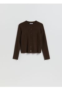 Reserved - Kardigan z dodatkiem modalu - ciemnobrązowy. Kolor: brązowy. Materiał: dzianina