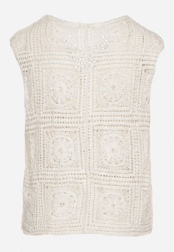 Born2be - Biała Ażurowa Bawełniana Kamizelka Haluvira. Okazja: na co dzień. Kolor: biały. Materiał: bawełna. Wzór: ażurowy. Styl: casual, elegancki