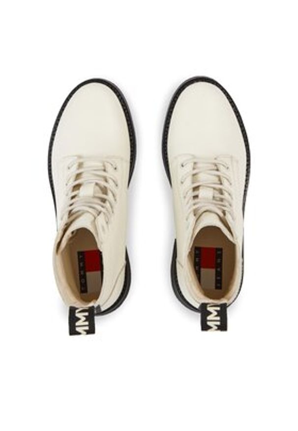 Tommy Jeans Botki Tjw Lace Up Flat Boot EN0EN02310 Écru. Materiał: skóra