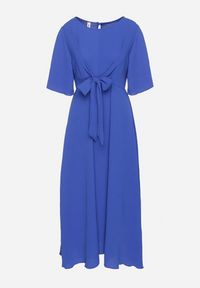 Born2be - Granatowa Sukienka Maxi z Ozdobnym Wiązaniem i Gumką w Talii Myrcella. Kolor: niebieski. Długość: maxi #7