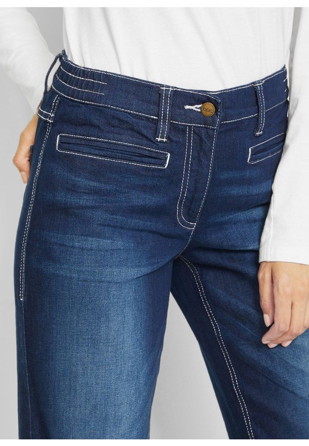 bonprix - Dżinsy wide leg, mid waist, elastyczna gumka w talii. Kolor: niebieski