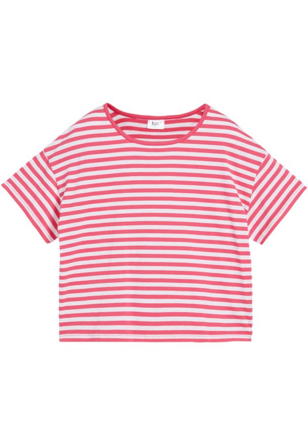 bonprix - T-shirt dziewczęcy z bawełny organicznej. Kolor: różowy. Materiał: bawełna. Wzór: paski