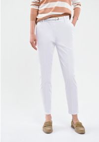 Volcano - Bawełniane spodnie z kantem R-MIRA. Kolor: biały. Materiał: bawełna. Długość: długie. Styl: klasyczny #1