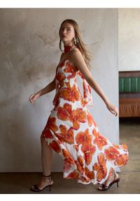 Reserved - Wzorzysta sukienka z szarfą - wielobarwny. Materiał: wiskoza #1