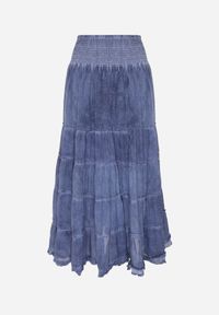 Renee - Niebieska Kaskadowa Bawełniana Spódnica High Waist Stylizowana na Denimową Ealnas. Okazja: na co dzień. Stan: podwyższony. Kolor: niebieski. Materiał: bawełna. Długość: krótkie. Styl: casual #7