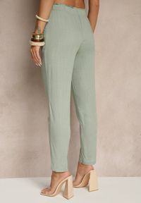 Renee - Zielone Casualowe Spodnie z Lnem z Gumką w Pasie Filanisse. Okazja: na co dzień. Kolor: zielony. Materiał: len. Styl: casual #3