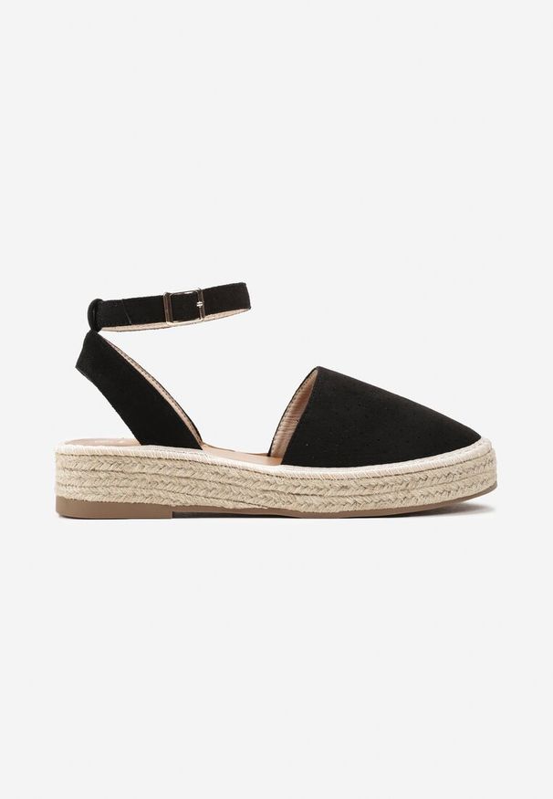 Renee - Czarne Espadryle na Podeszwie z Plecionką Zapinane Przy Kostce Griolla. Kolor: czarny. Sezon: lato