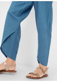 bonprix - Spodnie 3/4 z przewiewnej mieszanki lnu. Stan: podwyższony. Kolor: niebieski. Materiał: len #3