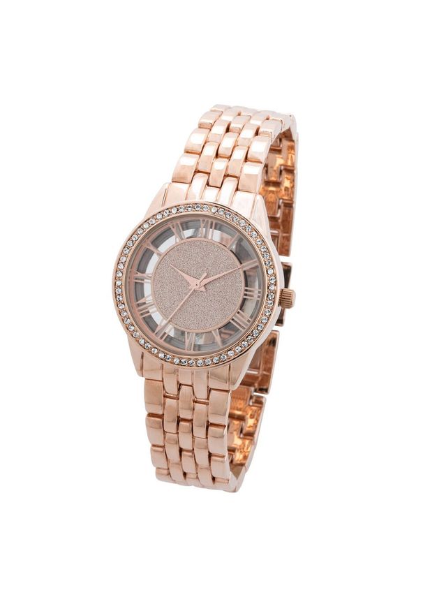 Zegarek na rękę na metalowej bransoletce z kryształami Swarovskiego® bonprix kolor czerwonego złota. Kolor: złoty