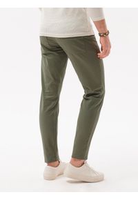 Ombre Clothing - Spodnie męskie chinosy SLIM FIT P1059 - oliwkowe - XXL. Okazja: na co dzień. Kolor: oliwkowy. Materiał: elastan, bawełna, tkanina. Styl: casual