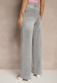 Renee - Jasnoszare Jeansy High Waist z Szeroką Nogawką Aliriana. Okazja: na co dzień. Stan: podwyższony. Kolor: szary. Styl: casual, elegancki #4