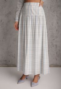 Renee - Niebieski Bawełniany Komplet Rozkloszowana Spódnica i Bluzka z Wiązaniem Allisa. Kolor: niebieski. Materiał: bawełna. Wzór: kratka #5