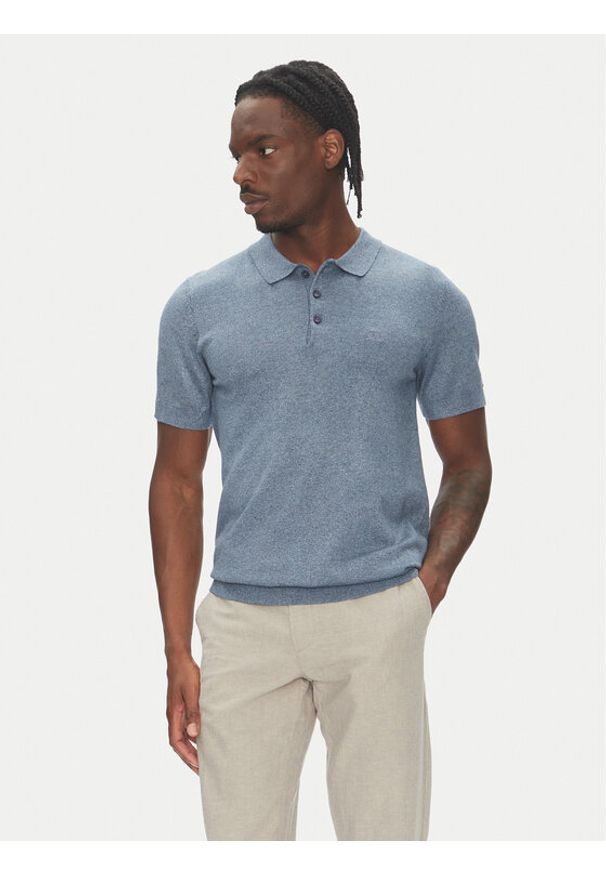 Lindbergh Polo 30-800159 Niebieski Slim Fit. Typ kołnierza: polo. Kolor: niebieski. Materiał: wiskoza