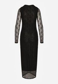 Renee - Czarna Koronkowa Sukienka Typu Longsleeve o Dopasowanym Kroju Zenoresa. Kolor: czarny. Materiał: koronka. Długość rękawa: długi rękaw. Typ sukienki: oversize. Styl: elegancki #5