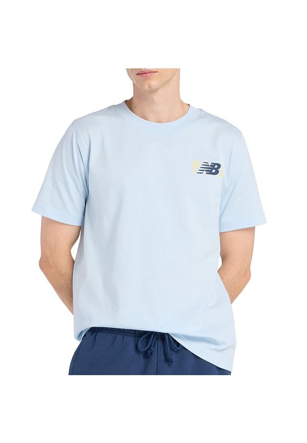 Koszulka męska New Balance MT6179UMAA1 - niebieska. Kolor: niebieski. Materiał: bawełna. Długość rękawa: krótki rękaw. Długość: krótkie