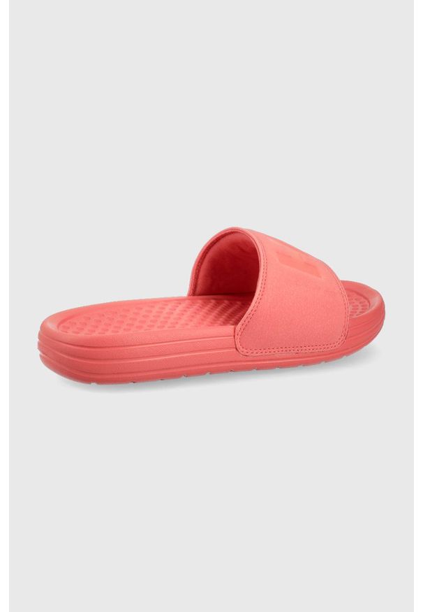Helly Hansen klapki damskie kolor pomarańczowy. Kolor: pomarańczowy. Materiał: materiał, guma. Obcas: na obcasie. Wysokość obcasa: niski