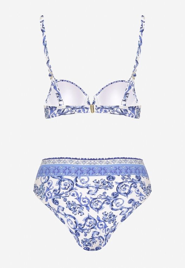 Born2be - Niebieskie Bikini w Ornamentalny Wzór Biustonosz i Majtki Figi Mirazia. Kolor: niebieski. Wzór: ażurowy