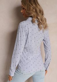 Renee - Niebieska Koszula z Długim Rękawem Zapinana na Guzki w Drobny Print Tardena. Kolor: niebieski. Materiał: bawełna, elastan. Długość rękawa: długi rękaw. Długość: długie. Wzór: nadruk