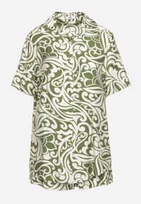 Born2be - Zielony Wiskozowy Komplet Koszula z Krótkim Rękawem Szorty z Gumką w Talii Tinnitha. Kolor: zielony. Materiał: wiskoza #4