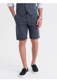 Ombre Clothing - Męski zestaw elegancki kamizelka garniturowa + szorty - granatowy V1 - Rozmiar: L. Okazja: na co dzień. Kolor: niebieski. Materiał: wiskoza, dzianina, poliester, materiał, bawełna, elastan. Wzór: jednolity. Sezon: lato. Styl: elegancki #3