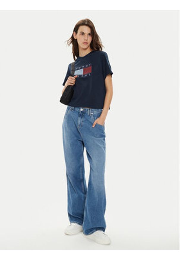 Tommy Jeans T-Shirt Flag DW0DW18629 Granatowy Boxy Fit. Kolor: niebieski. Materiał: bawełna
