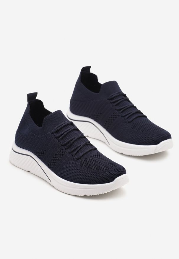Renee - Granatowe Siateczkowe Buty Sportowe Sneakersy na Zdobionej Podeszwie Talloti. Okazja: na co dzień. Kolor: niebieski. Materiał: jeans. Wzór: aplikacja