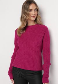 Born2be - Fioletowy Sweter o Klasycznym Kroju z Wytłoczonym Wzorem Gundall. Kolor: fioletowy. Styl: klasyczny