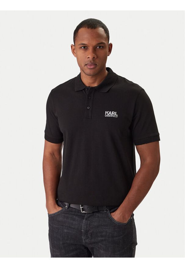 Karl Lagerfeld - KARL LAGERFELD Polo 745780 561235 Czarny Regular Fit. Typ kołnierza: polo. Kolor: czarny. Materiał: bawełna