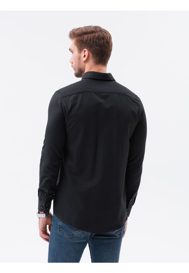 Ombre Clothing - Koszula męska elegancka z długim rękawem K592 - czarny - XXL. Kolor: czarny. Materiał: bawełna, poliester. Długość rękawa: długi rękaw. Długość: długie. Styl: elegancki