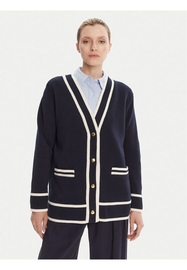GANT - Gant Kardigan 4805340 Granatowy Relaxed Fit. Kolor: niebieski. Materiał: bawełna