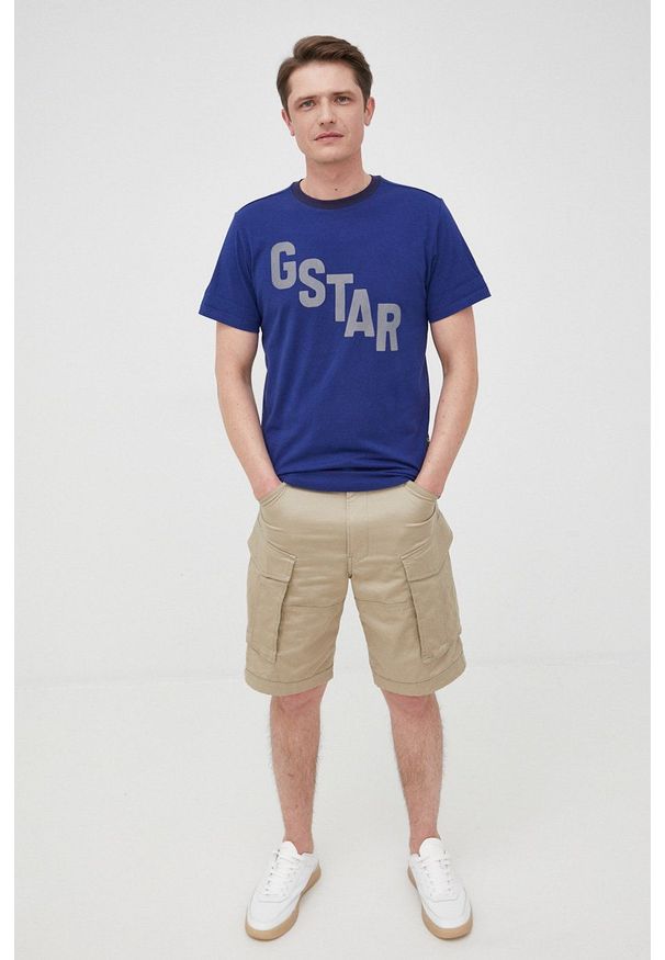 G-Star RAW - G-Star Raw t-shirt bawełniany D21198.336 z nadrukiem. Okazja: na co dzień. Kolor: niebieski. Materiał: bawełna. Wzór: nadruk. Styl: casual