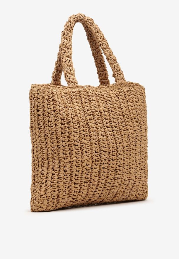 Born2be - Ciemnobeżowa Pleciona Torebka z Rączką i Napisem Segelia. Kolor: beżowy. Wzór: napisy. Sezon: wiosna, lato. Styl: casual, elegancki