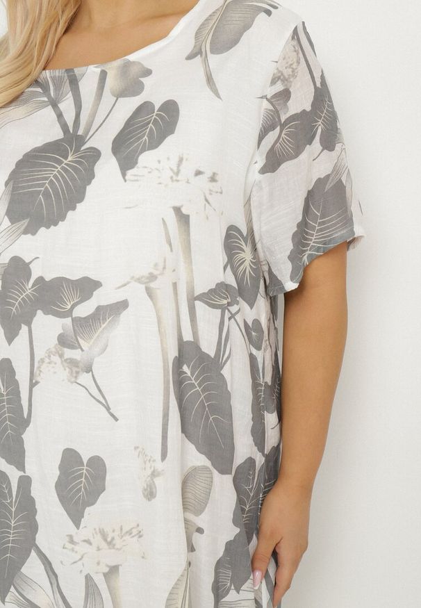 Born2be - Jasnoszara Sukienka w Kwiaty z Bawełnianą Podszewką Mailionis. Okazja: na co dzień. Kolor: szary. Materiał: bawełna. Wzór: kwiaty. Sezon: lato. Styl: elegancki, casual