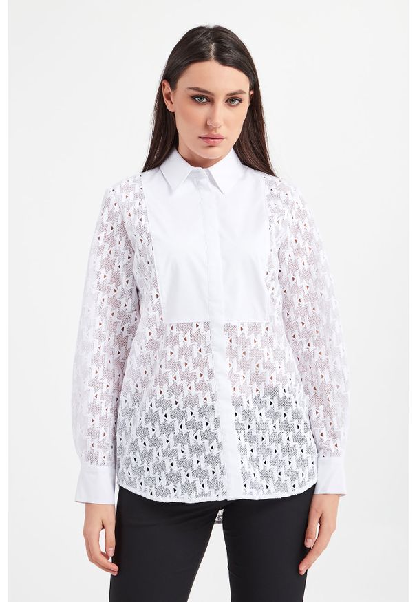 Karl Lagerfeld - KOSZULA KARL LAGERFELD. Typ kołnierza: kołnierzyk klasyczny. Materiał: koronka, tkanina. Wzór: ażurowy, haft, gładki. Styl: klasyczny