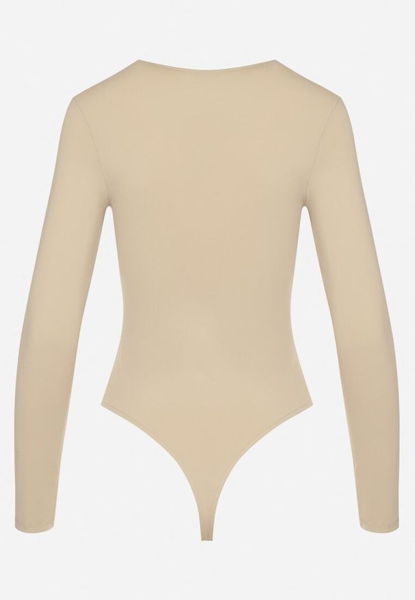 Born2be - Jasnobeżowe Body w Klasycznym Stylu Ralfia. Okazja: na co dzień. Kolor: beżowy. Materiał: jeans. Styl: klasyczny