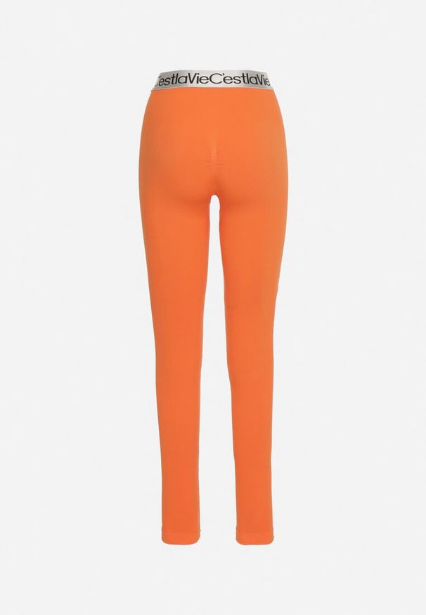 Born2be - Pomarańczowe Elastyczne Legginsy z Szeroką Gumą w Pasie Rindama. Kolor: pomarańczowy. Materiał: guma. Styl: sportowy