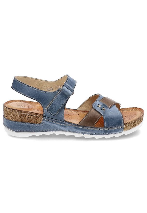 Niebieskie Sandały Wasak Wygodne Skórzane Buty. Zapięcie: rzepy. Kolor: niebieski. Materiał: skóra. Sezon: lato. Styl: elegancki