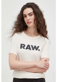 G-Star RAW - G-Star Raw t-shirt bawełniany kolor beżowy. Okazja: na co dzień. Kolor: beżowy. Materiał: bawełna. Wzór: nadruk. Styl: casual #1