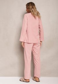 Renee - Różowy Komplet Piżamowy 2-Częściowy Bluza i Spodnie z Gumką w Pasie Jendara. Kolor: różowy. Materiał: tkanina