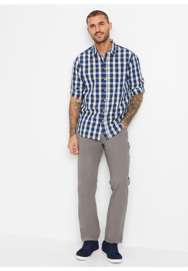 bonprix - Koszula z długim rękawem, z czystej bawełny. Kolor: niebieski. Materiał: bawełna. Długość rękawa: długi rękaw. Długość: długie