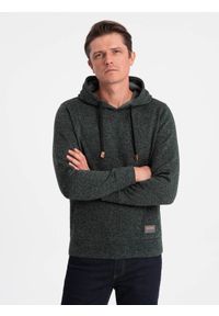 Ombre Clothing - Bluza męska nierozpinana kangurka z kapturem - oliwkowy melanż V3. Typ kołnierza: kaptur. Kolor: oliwkowy. Materiał: poliester, materiał. Wzór: melanż
