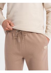 Ombre Clothing - Klasyczne spodnie dresowe unisex ze ściągaczami – brązowe V16 OU-PSBC-0100 - XL/XXL. Kolor: brązowy. Materiał: dresówka. Wzór: aplikacja. Styl: klasyczny #10